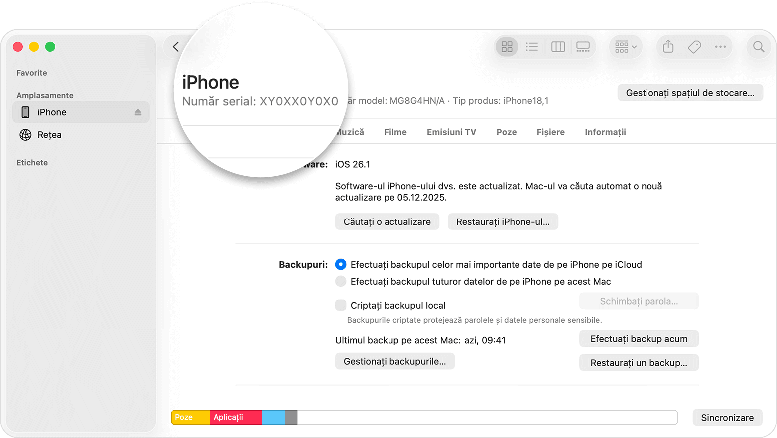 Finder cu numărul de serie al iPhone